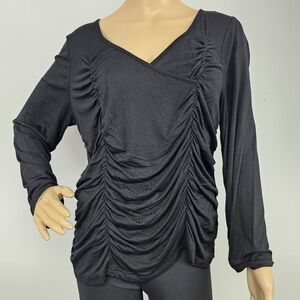 Panitti Black Jersey Knit Ruched Top Sz L  Dark Romantic Holiday Whimsigoth